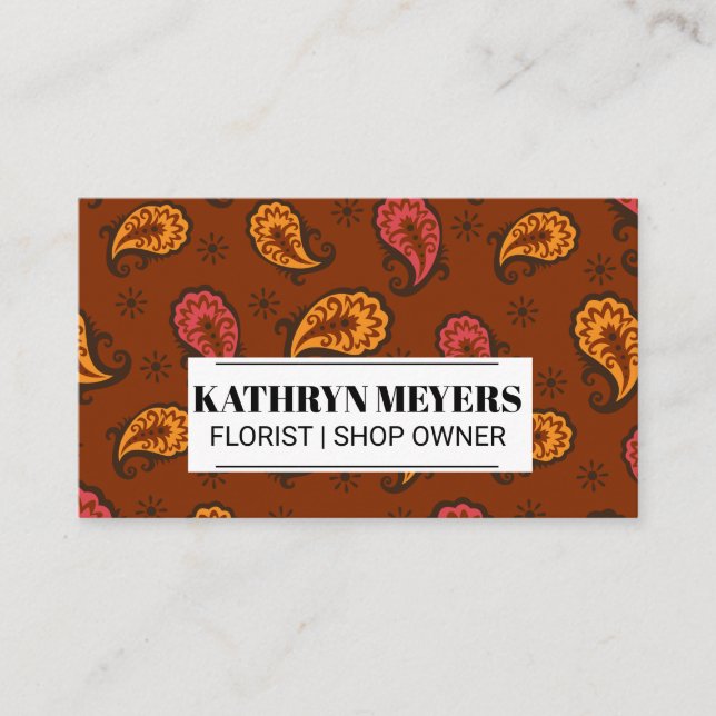 Boutique Flowers | Paisley Flower Pattern Business Card (Front)