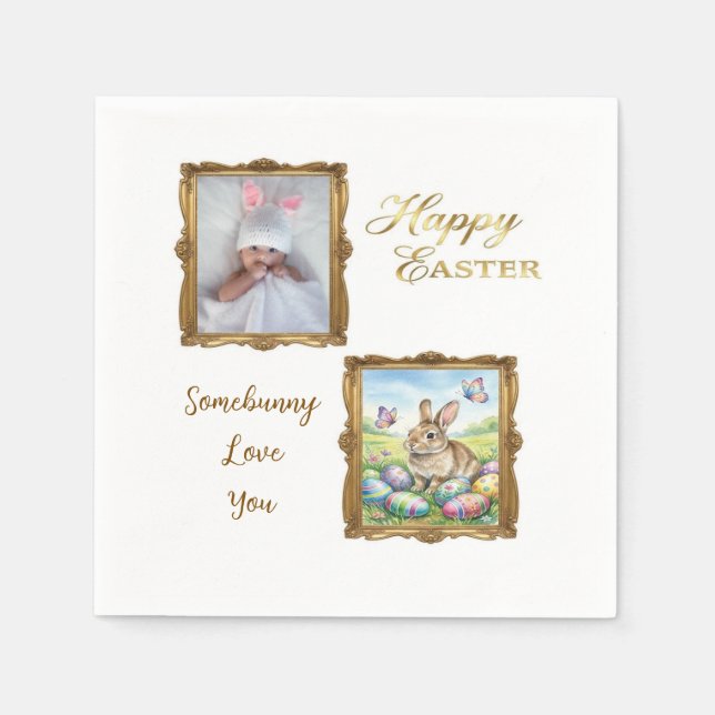 Boutique Gold Frame Photo Keepsake Easter Napkins (Front)