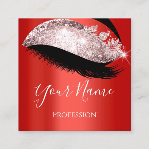 Boutique Lash Extension Red Ruby Rose Square Business Card