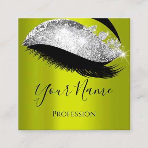 Boutique Lash Extension Silver Gray Green Square Business Card