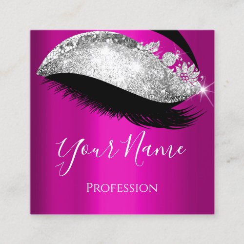 Boutique Lash Extension Silver Gray Pink Square Business Card