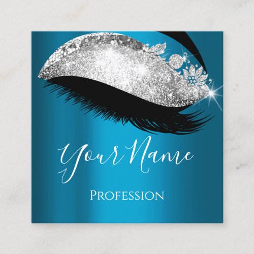 Boutique Lash Extension Silver Gray Teal Square Business Card