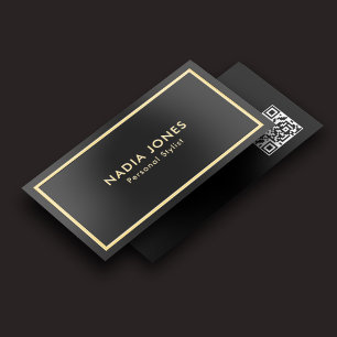 Boutique Luxury Minimal QR Code Black Foil Business Cards
