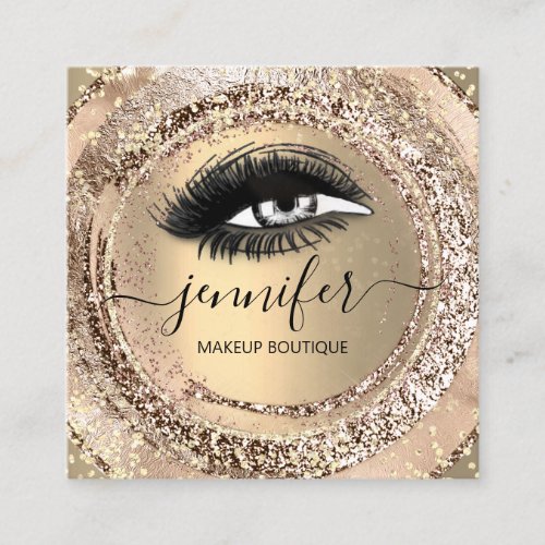 Boutique Makeup Lashes Faux Gold Rose QR Lash Square Business Card