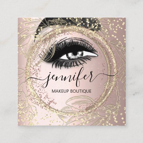 Boutique Makeup Lashes Floral Rose QR Lashes Brows Square Business Card