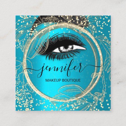 Boutique Makeup Lashes Gold QR Code Lashes Brows Square Business Card
