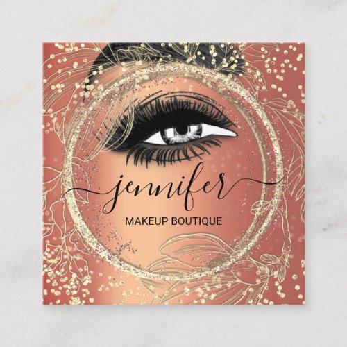 Boutique Makeup Lashes Gold QR Code Lashes Brows Square Business Card