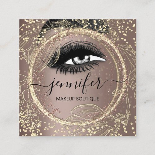 Boutique Makeup Lashes  Gold Rose QR Lashes Brows Square Business Card