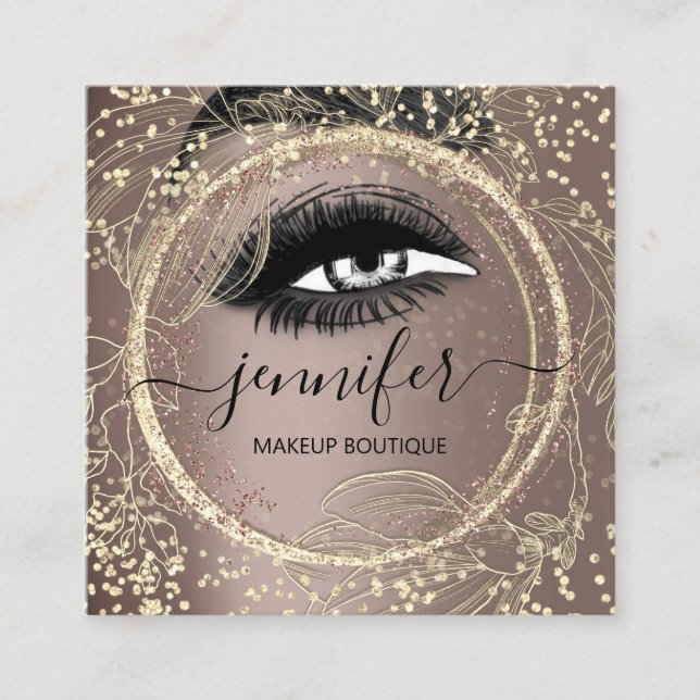 Boutique Makeup Lashes  Gold Rose QR Lashes Brows Square Business Card (Front)