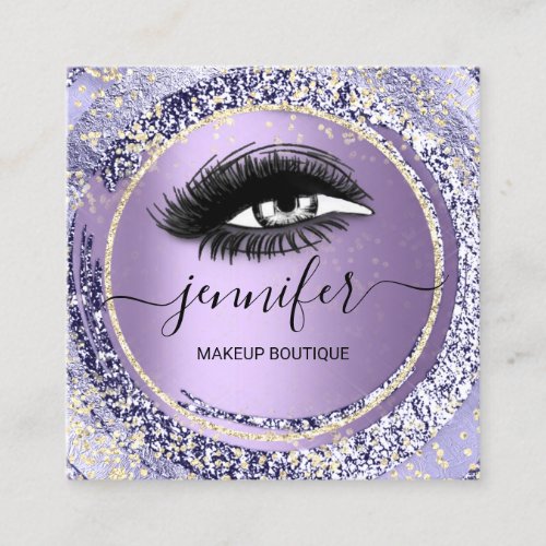 Boutique Makeup Lashes Purple QR Code Lashes Brows Square Business Card