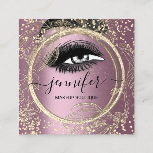 Boutique Makeup Lashes Rose QR Code Lashes Brows Square Business Card