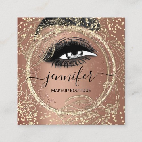 Boutique Makeup Lashes Rose QR Code Lashes Brows Square Business Card