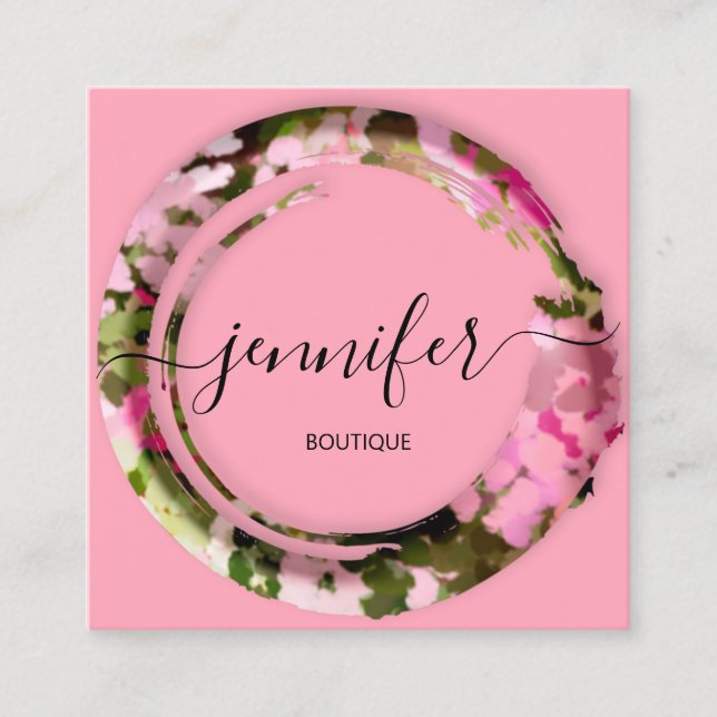  Boutique Mimetic Camouflage Military Fashion Pink Square Business Card (Front)