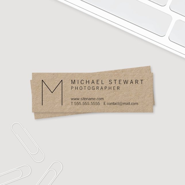 Boutique Minimalist Monogram Kraft Paper Mini Business Card (Creator Uploaded)