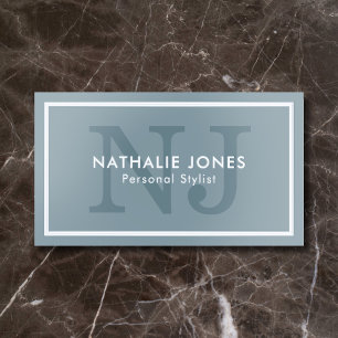 Boutique Monogram Elegant QR Code Dusty Blue Foil Business Cards