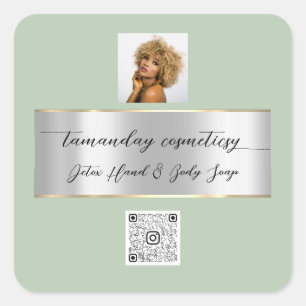 Boutique Online Shop QR Code Logo Green Silver Square Sticker