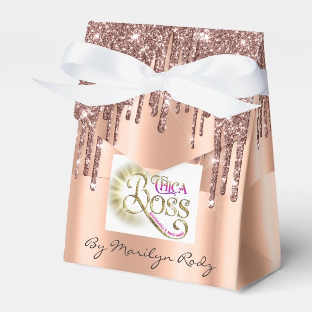 Boutique Online Shop Rose Drips Glitter Logo Favor Boxes (Front Side)