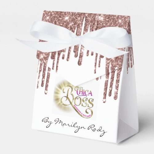 Boutique Online Shop Rose Drips Glitter Logo White Favor Boxes