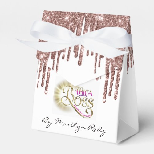 Boutique Online Shop Rose Drips Glitter Logo White Favor Boxes