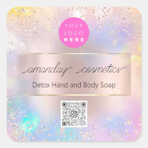 Boutique Online Shop Rose Holograph QR Code Logo Square Sticker