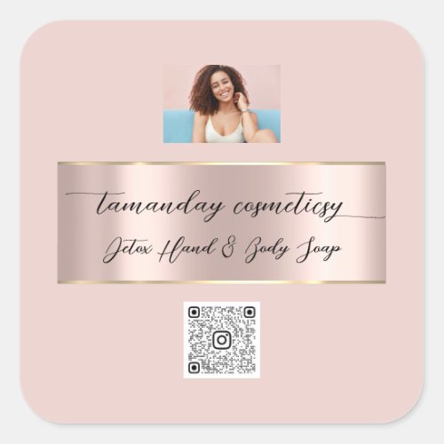 Boutique Online Shop Rose QR Code Logo Photo Square Sticker