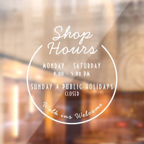 Boutique Opening Hours  Window cling