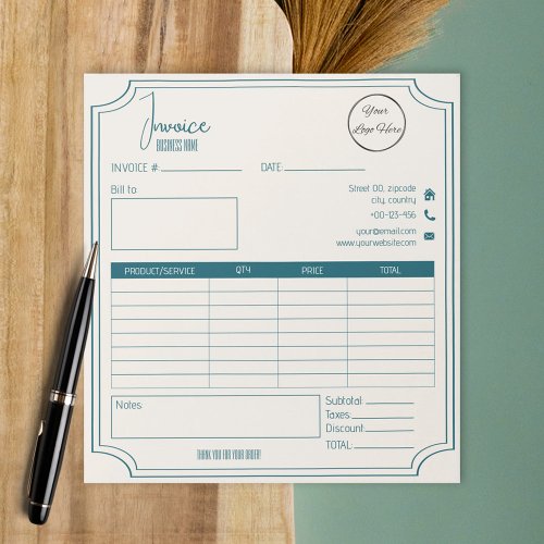 Boutique petrol blue with logo business invoice notepad