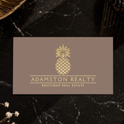 Boutique Real Estate Gold Pineapple Luxury Taupe Business Card