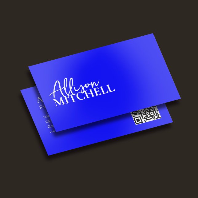 Boutique Script and Serif QR Code Royal Blue Foil Business Cards (Creator Uploaded)