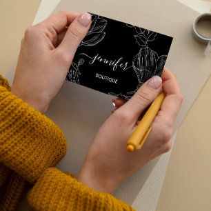 Boutique Shop Black White Flowers QR Code  Logo  Business Card