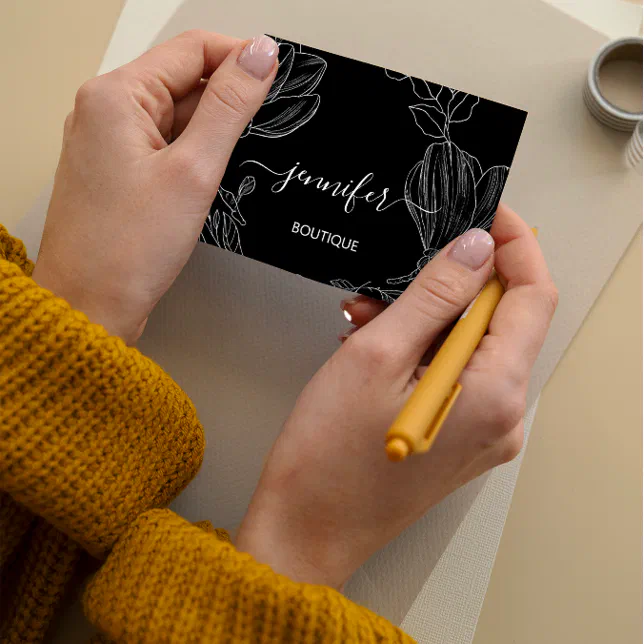 Boutique Shop Black White Flowers QR Code Logo Business Card | Zazzle