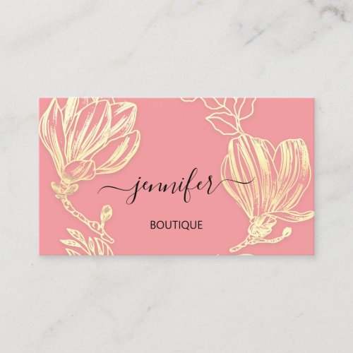 Boutique Shop Blush Gold Flowers Wreath QR Code  Business Card