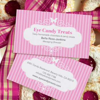 Boutique Shop Candy Pink Stripe Business Card by Mylittleeden at Zazzle
