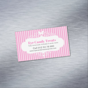Boutique shop candy pink stripe contact reminder business card magnet