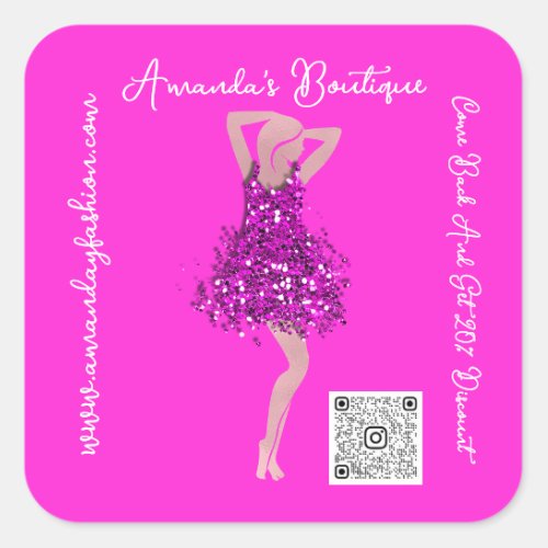 Boutique Shop Clothing Qr Code Logo Dress Pink Square Sticker