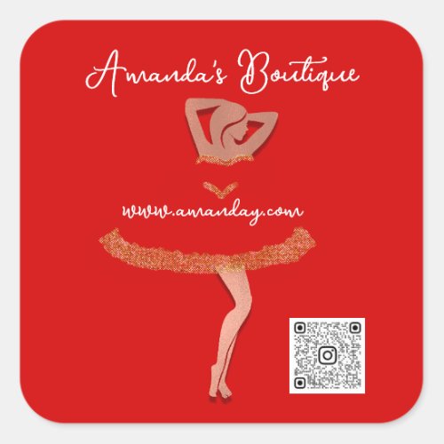 Boutique Shop Clothing Qr Code Red Gold  Square Sticker