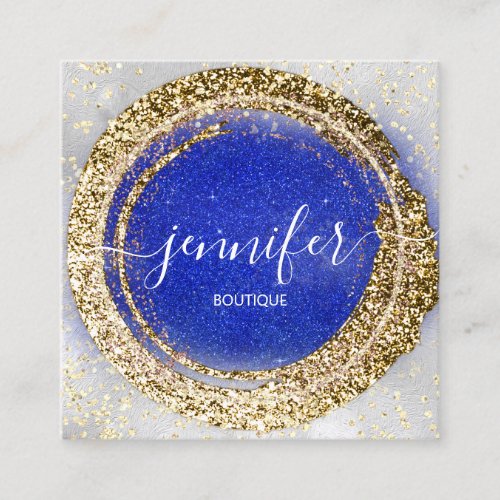 Boutique Shop Gold Royal Blue Silver Glitter Effec Square Business Card