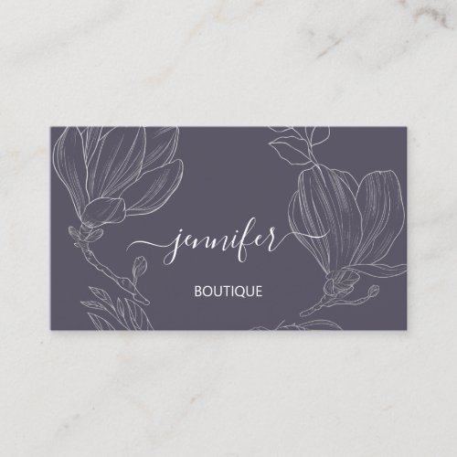 Boutique Shop Gray Silver Flowers QR Code Logo  Business Card