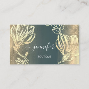 Boutique Shop Green Gold Flowers QRCode Business Card