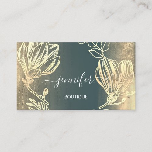 Boutique Shop Green Gold Flowers QRCode  Business Card