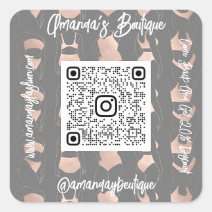 Boutique Shop Lingeire QrCode Logo Body Gray Rose Square Sticker