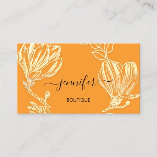 Boutique Shop Orange Gold Flowers Wreath QR Code  Business Card