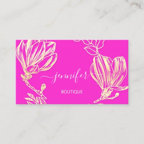 Boutique Shop Pink Gold Flowers Wreath QRCode  Business Card