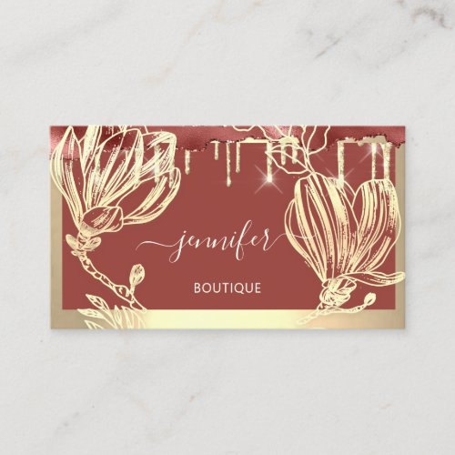 Boutique Shop QR Code Drips Rose Golden Floral  Business Card