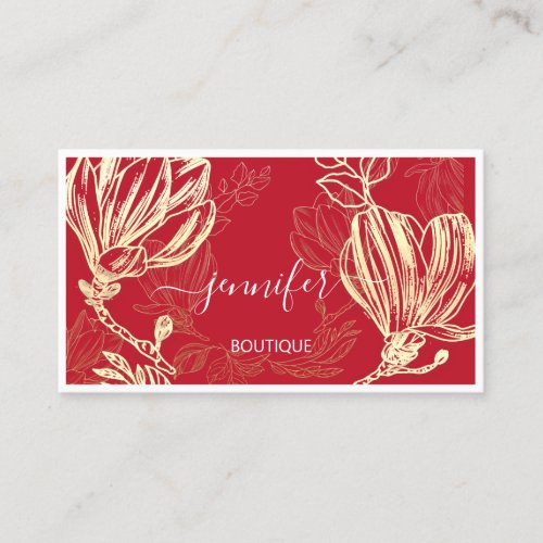 Boutique Shop Red Gold Flower Framed QR Logo  Business Card