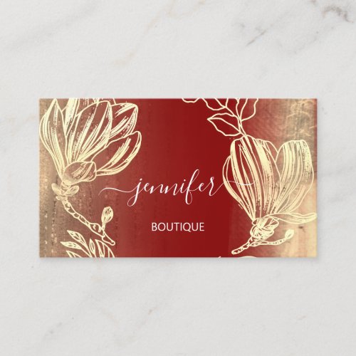Boutique Shop Red Gold Flowers QRCode Business Card