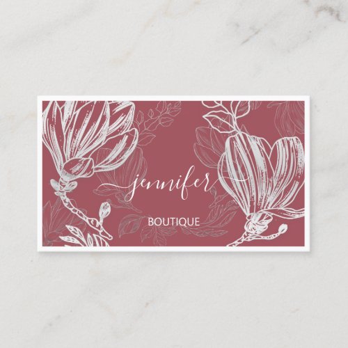 Boutique Shop Rose Gray Flower Framed QR Logo  Business Card