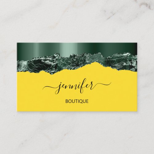 Boutique Shop Yellow Teal Green Wave QR Code  Business Card