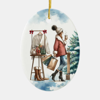 Boutique Shopping Fashionista Personalized Ceramic Ornament
