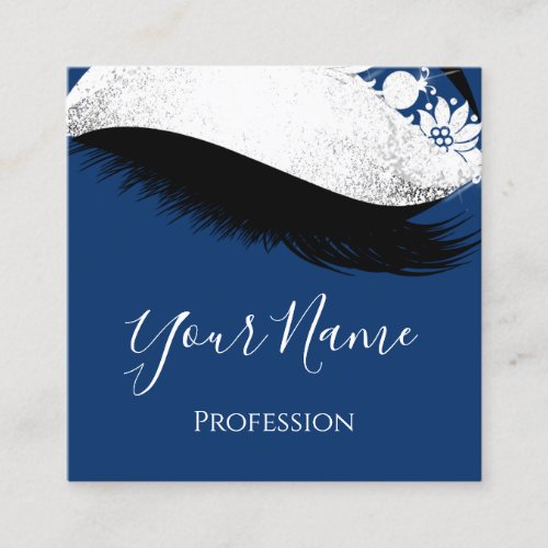 Boutique  Silver Gray Lashes Extension Blue Navy Square Business Card